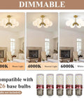 Brushed Gold Sputnik Flush Mount Ceiling Light With Six Milk Glass Globes, dimmable lighting in 3000K, 4000K, and 6000K settings