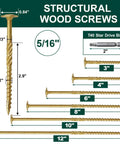 Heavy Duty Serrated Lag Screws 5/16 By 8 Inch High Tensile Structural Fasteners displayed with sizes 3 to 12 inches.