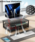 Ergonomic Computer Monitor Stand Riser With Drawers And Tray, Pro Desk Organizer With Laptop, Heat Dissipation Feature, Black