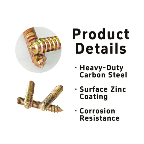 Product details of 12 Pack M8x50mm Double Ended Hanger Bolts Rock Solid Hold Wood To Metal Connectors with zinc coating.