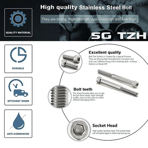 5/16-18 X 2 Inch Socket Head Cap Screws 20 Piece 304 Stainless Steel 18-8 Grade Allen Hex Bolt Set Full Thread Bright Finish Spanner Kit showing durable, anti-corrosion features.