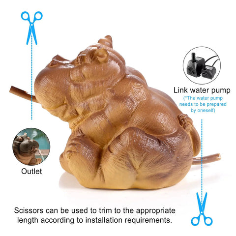 Yellow-brown hippo Water Spitter Statue For Pools And Ponds Outdoor Resin Fountain Sculpture with hose connector
