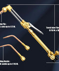 Top Shelf Oxygen Acetylene Torch Kit With Dual Gas Tanks Portable Welding Cutting And Brazing Rig featuring brass cutting tip and nozzles.