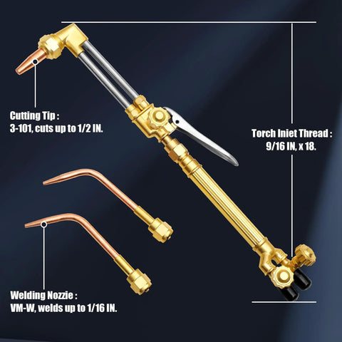 Top Shelf Oxygen Acetylene Torch Kit With Dual Gas Tanks Portable Welding Cutting And Brazing Rig featuring brass cutting tip and nozzles.