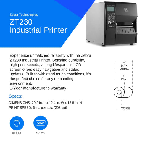 Four Inch Industrial Thermal Transfer Printer 203 Dpi Crisp Print Quality Usb Serial Connection Ink Free Label Maker For Warehouse Shipping heavy duty printer with LCD screen.
