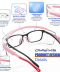 2 Pack Over Eyeglasses Safety Glasses With Anti Fog Coating, 100 Percent UV Shield, Pink, Adjustable Temples, Design Diagram