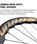 UNAAS HARD2 Carbon Fiber 700C Wheelset Disc Brake Wave Rim UD Glossy Gold Finish with Steel Spokes Detail