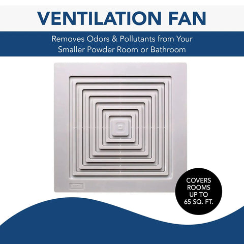 Quiet 70 CFM Ceiling Or Wall Mount Exhaust Fan For Home Ventilation With 6 Sones square white grille design
