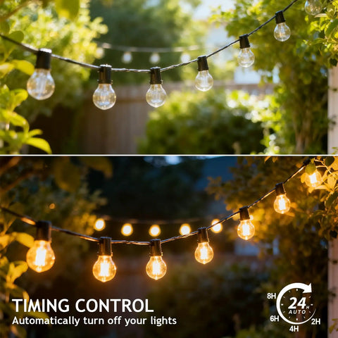Heavy Duty Outdoor Dimmer For String Lights Featuring Extra Dope Remote Control And Reliable Timer Waterproof Switch For Patio Setup And Dimmable Led Bulbs with lit bulbs and green background.