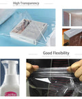 Top Shelf 4X6 Inch POF Heat Shrink Wrap Bags 200 Pack 100 Gauge Crystal Clear Film showcasing flexibility and transparency for packaging.