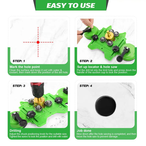 Diamond Hole Saw Kit With 10 Brazed Diamond Core Bits And Double Suction Cup Guide For Dialed In Dry And Wet Drilling Instruction Steps