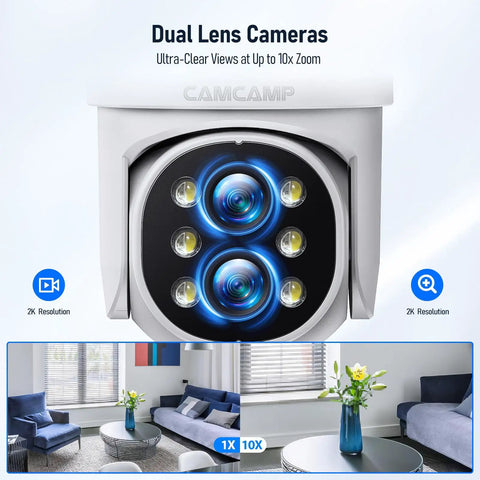 Wireless 4K Security Camera System With Monitor, 10X Zoom Dual Lens showcasing zoom capability and indoor view