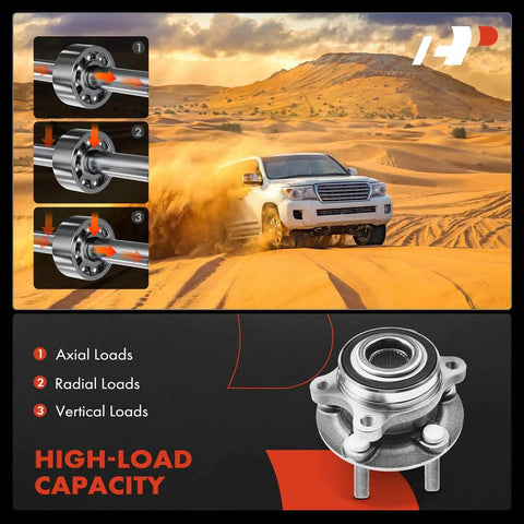 Illustration showing a Two Wheel Bearing And Hub Assembly 5 Lug Replacement with high-load capacity for Ford Edge and Lincoln models.