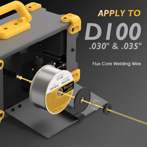 3 In 1 Gasless Flux Core MIG Welder 110V with LCD, internal view showing 0.030 and 0.035 inch wire roll and welding components.