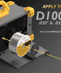 Close-up of 135A Mini MIG Welder showing 0.03 flux core welding wire application for gasless welding