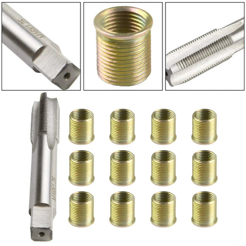 Pro Grade Thread Repair Tool Kit With 25 M14x1.25 Inserts And M16x1.25 Tap, Stainless Steel And High Speed Steel Bits displayed