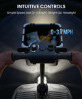 Go-To Long Range Folding Mobility Scooter For Seniors And Adults, handlebars with speed dial and LED headlight, night ride.