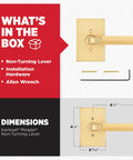 Reeded Dummy Door Lever for Closets and French Double Doors Satin Brass No Latch Non Turning Interior Push Pull Handle Single Sided Inactive Reversible Design for Pantry and Interior Doors Easy Fit No Fuss, box contents and dimensions