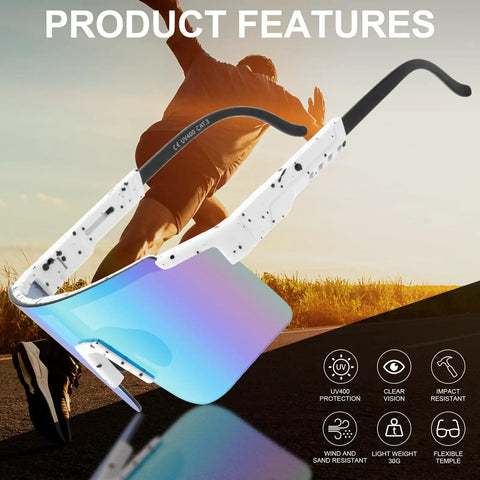 Go To Sport Sunglasses For Men And Women With UV400 Protection, white frame displayed against a runner backdrop