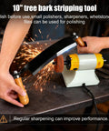 10 Inch Draw Knife With Curved Blade Debarking Tool Grippy Ergonomic Handle being sharpened on grinder