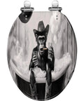 Elongated Resin Toilet Seat For Bathroom featuring a whimsical chimpanzee in a bathtub, wearing a cowboy hat and holding drinks.