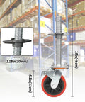 Close-up of 4 Pack 6 Inch Leveling Scaffolding Wheels With 360 Degree Rotating Casters And Dual Locks, Heavy Duty Scaffold Leveling Jacks, Height Adjustable Up To 9.06 Inches, 1.2 Inch OD Scaffold Screw With Brake in warehouse setting