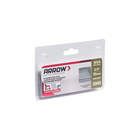 Heavy Hitter 18 Gauge Galvanized Steel Brad Nails For Tough Carpentry And Weekend Project Builds Includes 2000 Count Of Trusty 3/4 Inch Fasteners in packaging.