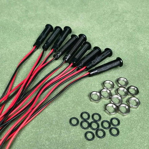 Ten Pack Green LED Indicator Pilot Lights For Panel Mount 12 To 24V AC DC With 6 Millimeter Hole Size Plastic Indicator Lamps For Power Status Signals And Telecom Equipment, black threaded body