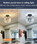 Totally Chic Crystal Chandelier Two Light Modern Semi Flush Mount Ceiling Fixture for Hallway Kitchen Foyer Black Finish