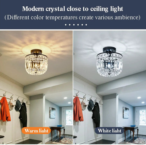 Totally Chic Crystal Chandelier Two Light Modern Semi Flush Mount Ceiling Fixture for Hallway Kitchen Foyer Black Finish