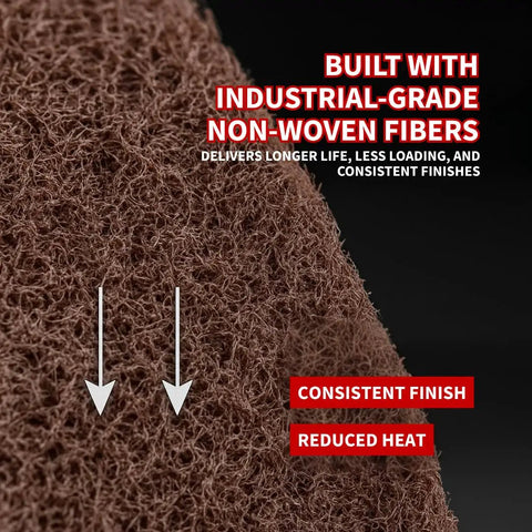 Close-up of nonwoven fibers in 2 Inch By 72 Inch Surface Conditioning Kit With Coarse, Medium, Very Fine And Ultra Fine Belts highlighting reduced heat build-up.