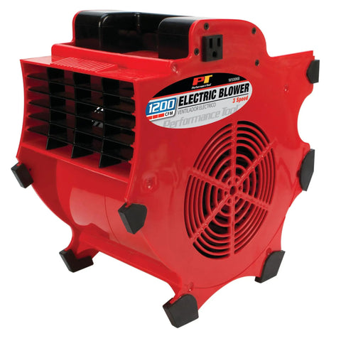 Three Speed Portable Industrial Air Blower With 1200 CFM for Fast Drying Multi Position Air Flow, grounded outlets, red heavy-duty fan