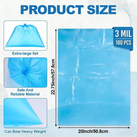 100 Pack Disposable Blue Poly Lug Liners, 22.75 By 20 Inches, 3 Mil Thick, Food Grade, Leak Proof For Meat Processing, Mixing And Transport