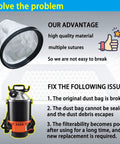 Durable HEPA Cloth Bag Liner For Backpack Vacuums 2 Pack with high-quality material and tight seals displayed with vacuum issues.