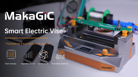 Desktop Mini Vise Dope For Soldering And DIY Projects With Adjustable Grip And Built In Lighting Magnifying Glass Attachment Smoke Exhaust Fan Ideal For Electronics Fine Crafting Repairs And Delicate Assemblies, smart electric vise on bench