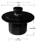 Matte Black Twist And Close Bathtub Drain Stopper Kit Featuring Matching Overflow Faceplate Plus Adapter Bushing For That Slick Bathroom Refresh And Definitely No Fuss Installation Plumbers Choice Gear Handled In A Bulk 50 Pack with dimensions and fine thread details.