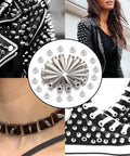 Round cone metal spike studs with screw backs; 10pcs, 7x14mm, for clothes/shoes/bags, silver-tone.