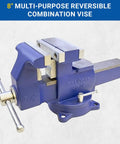 Beefy Industrial Grade Reversible Vise With Five Point Five Inch Jaws Heavy Duty Ductile Iron Castings 360 Degree Swivel Base