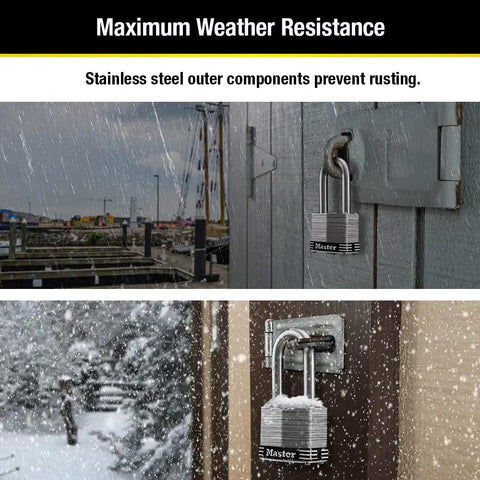 Stainless Steel Outdoor Padlock With Key, 4-Pack Keyed-Alike Set For Saltwater Ready Marine Use, Weatherproof Security Lock Built Tough on gates in rain and snow