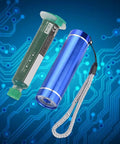 BGA Reball Stencil Solder Mask Kit With UV Curing Lamp for PCB repair and green solder ink against circuit board background