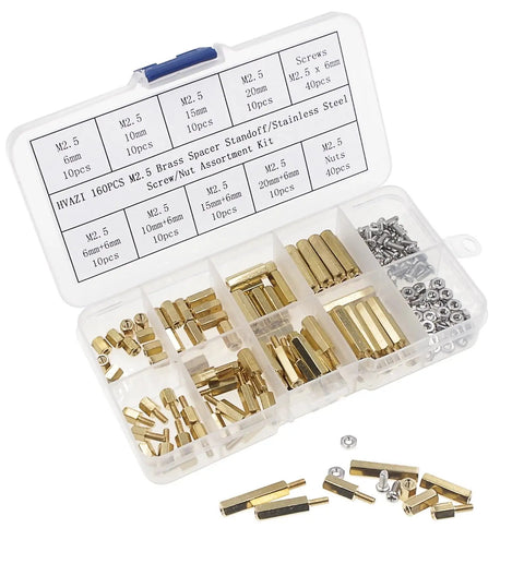 160 Pieces M2.5 Brass Spacer Standoff Kit With Stainless Steel Screws And Nuts Male Female Assortment Hex Standoffs Plastic Box