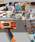 Hot Air Gun With 9 Temp Dial And 3 Fan Speeds, showing 1500W power, versatile for shrink wrapping, paint removal, and repairs