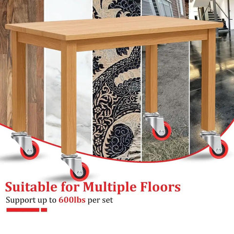 Wooden table with Beefed Up Heavy Duty 2 Inch Wheel Casters With Five Sixteenth By One And A Half Inch Long Stem 600 Lb Capacity 360 Degree Swivel Double Ball Bearing Wet Dry Vacuum Replacement Casters Red Set Of Four suitable for multiple floors.