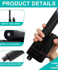Side view: JQDML 24V 6in stroke actuator with mounting bracket, built-in limit switch, black aluminum alloy
