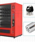 Vending Machine Tubular Lock Set With Cylinder Lock And 3 Keys shown with red snack machine and chrome lock