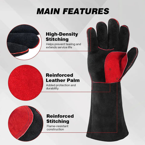 Leather Forge Welding Gloves 16 Inch Heavy Duty Heat Resistant Up To 662 Degrees Hand Protection for Stick MIG TIG Welding and Grill