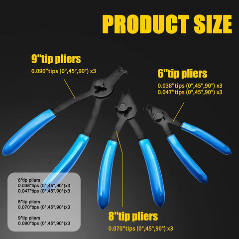 12-Piece Snap Ring Pliers Set For Internal And External Retaining Rings, Pro-Grade Heavy-Duty Convertible Pliers With Four Tip Sizes