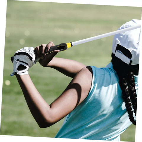 Golfer using Golf Alignment Trainer Putting Practice Rod for accurate aiming, lightweight grip trainer for beginners.