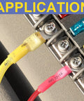 Application of Blue Marine Grade Heat Shrink Ring Terminals Set, 100 Pcs, Wire Gauge 16 to 14, tinned red copper, brazed seam