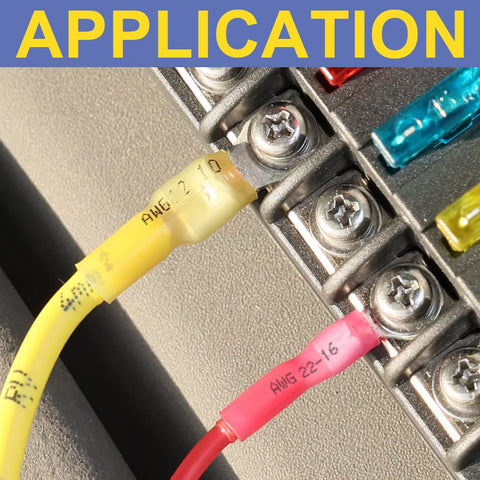 Application of Blue Marine Grade Heat Shrink Ring Terminals Set, 100 Pcs, Wire Gauge 16 to 14, tinned red copper, brazed seam
